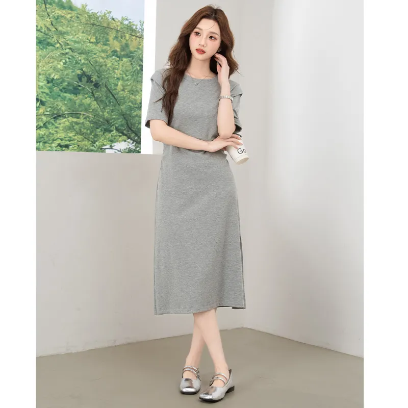BALENO Solid Color Split Elastic Waistband Design Elegant Casual Fashion Long Skirt Summer Women's-7