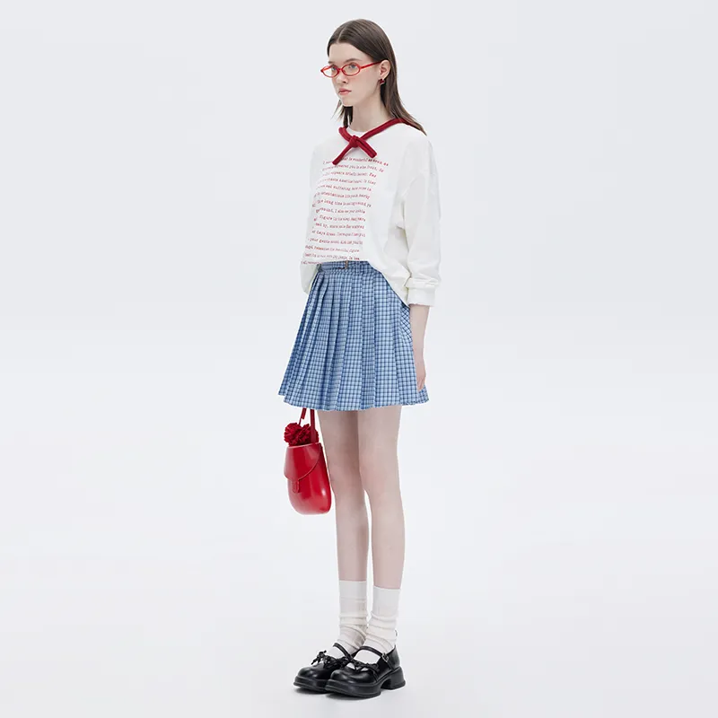 SOON FLOWER Casual Short Skirts Women's Blue Plaid-6