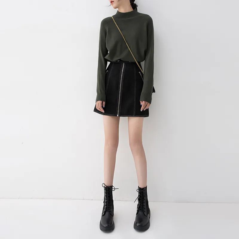 SOON FLOWER Leather Short Skirts Women's Black-6