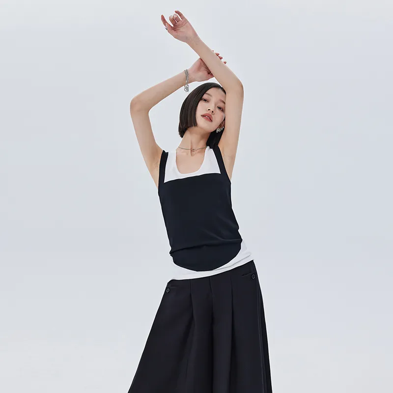 SOON FLOWER Tank Top Women's Black White-4