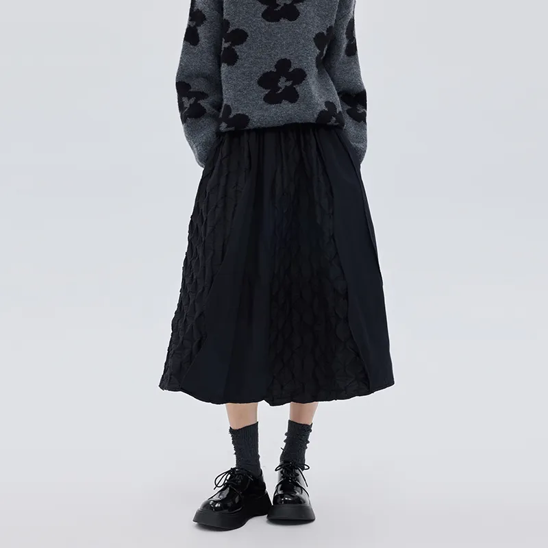 SOON FLOWER Knit Long Skirt Women's Black-2