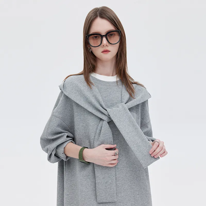 SOON FLOWER Long Sleeved Dress Women's Heather Gray-5