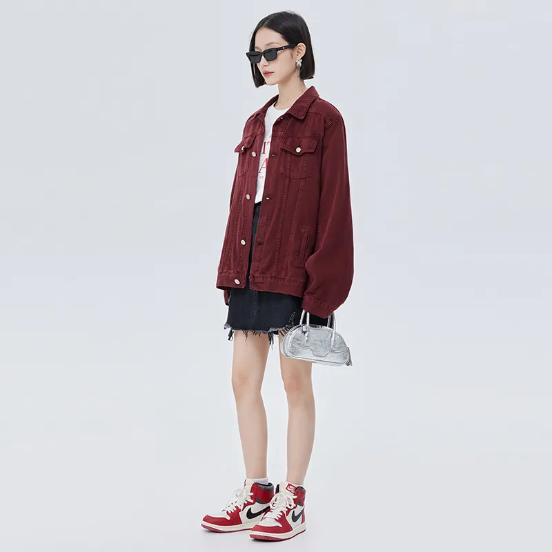 SOON FLOWER Denim Jacket Women's Ancora Red-5
