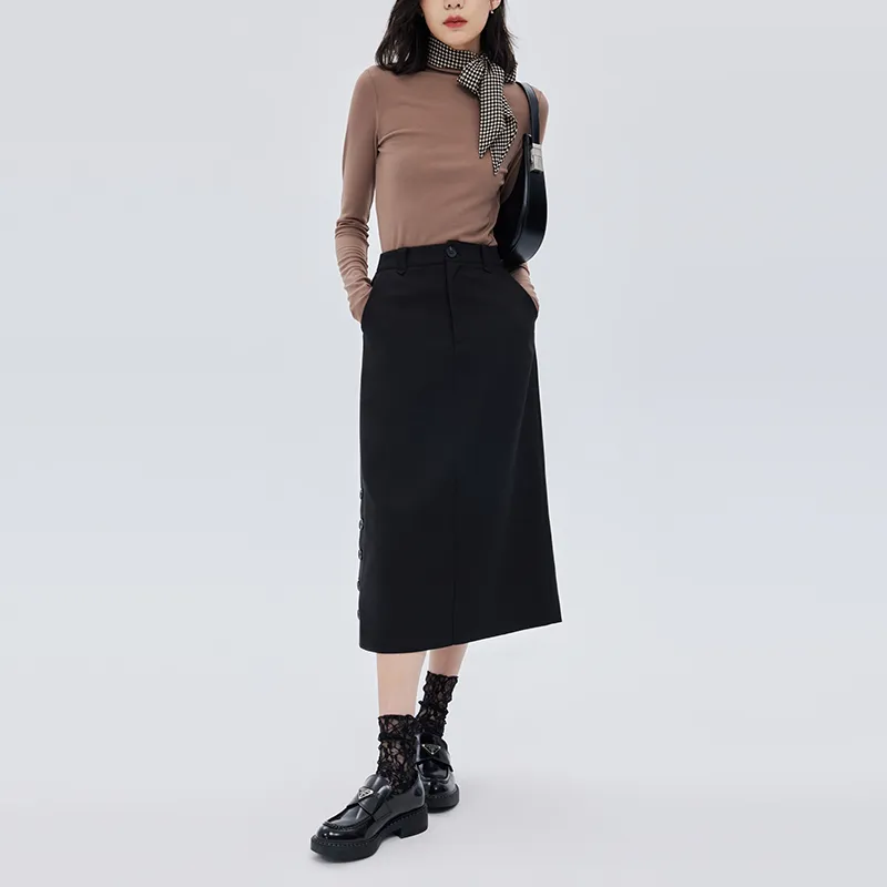 SOON FLOWER Spring Casual Long Skirts Women's Black-3