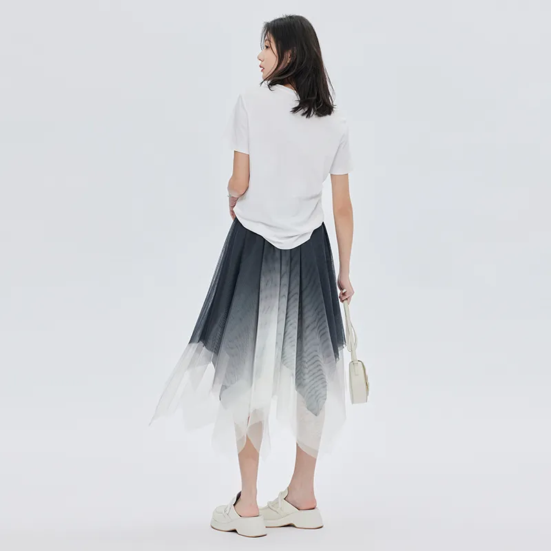 SOON FLOWER Casual Long Skirts Women's Black White Gradient-6