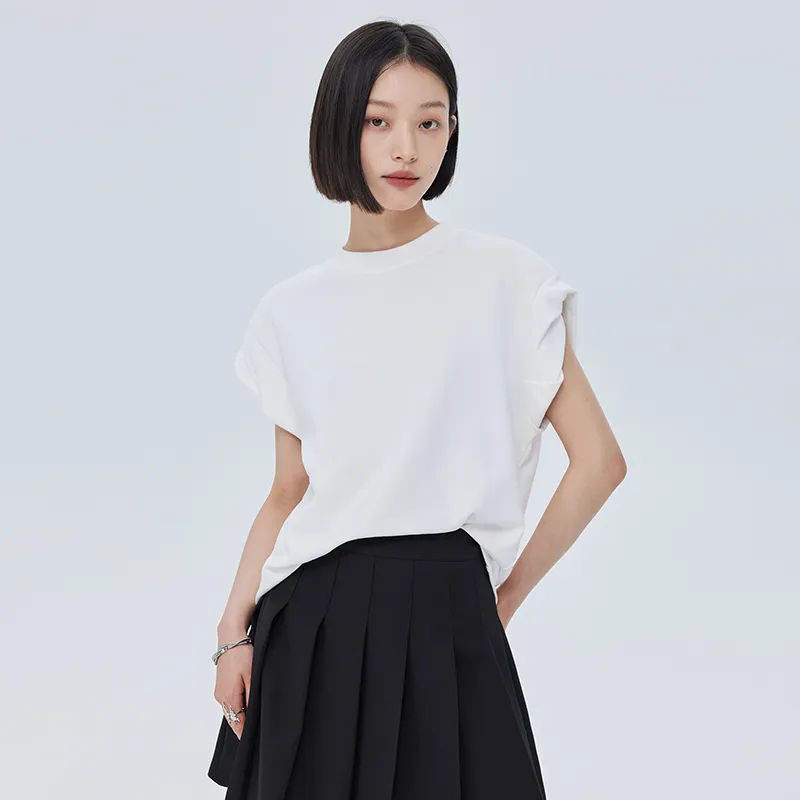 SOON FLOWER Summer Drop Shoulder Sleeve T Shirt Women's White-4