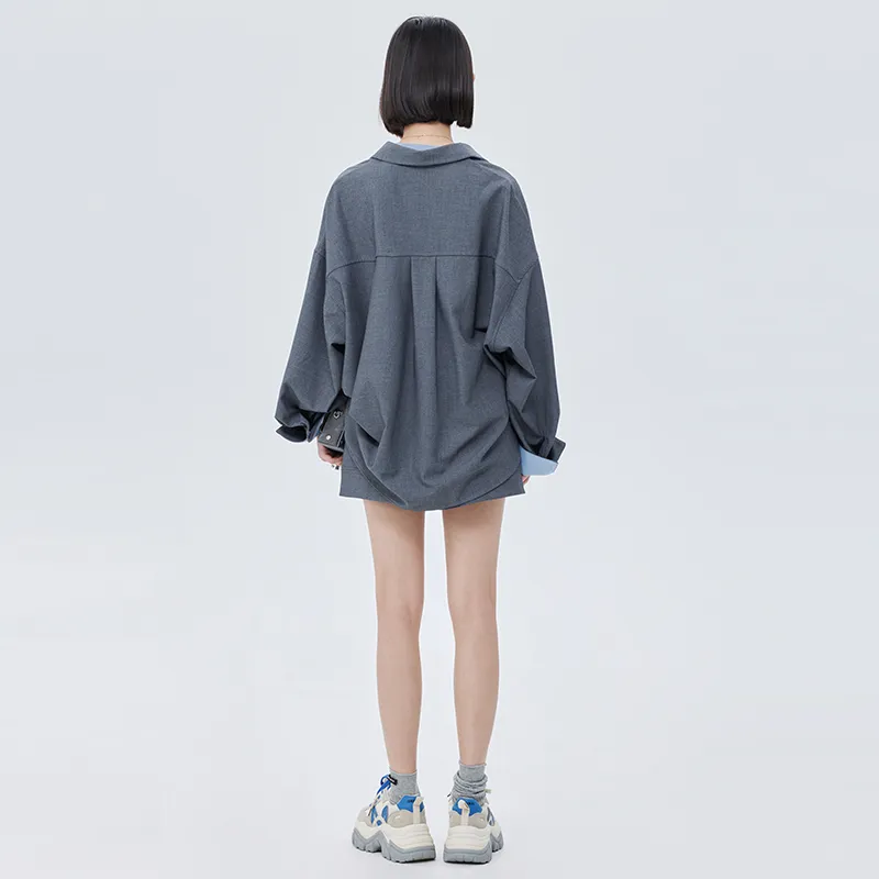 SOON FLOWER Spring Shirt Women's Gray-6