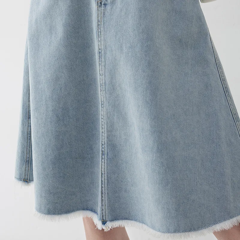 SOON FLOWER Denim Long Skirts Women's Light Blue-4