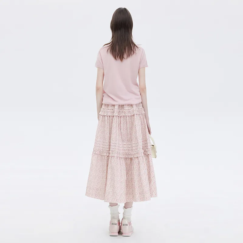 SOON FLOWER Half Length Long Skirt Women's Pink-6