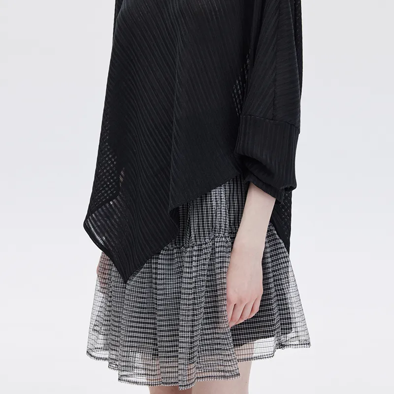 SOON FLOWER Batwing Sleeve T Shirt Women's Mysterious Black-5