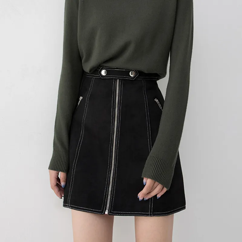 SOON FLOWER Leather Short Skirts Women's Black-5