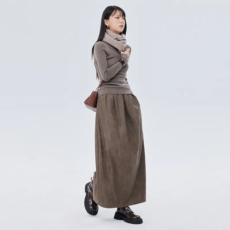 SOON FLOWER Leather Long Skirts Women's-4