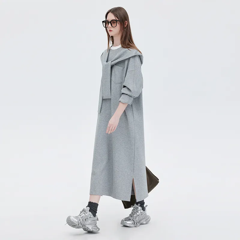 SOON FLOWER Long Sleeved Dress Women's Heather Gray-4