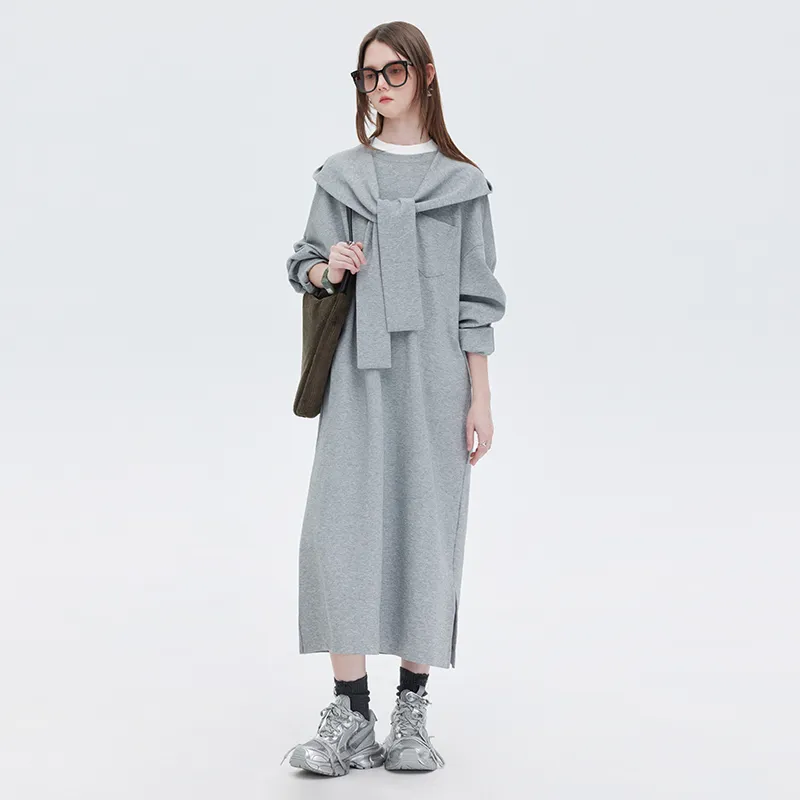 SOON FLOWER Long Sleeved Dress Women's Heather Gray-3