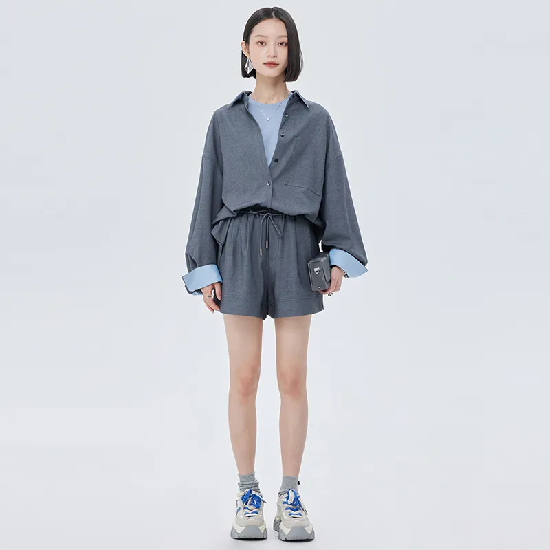 SOON FLOWER Spring Shirt Women's Gray-5