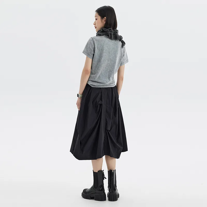 SOON FLOWER Casual Long Skirt Women's Black-5