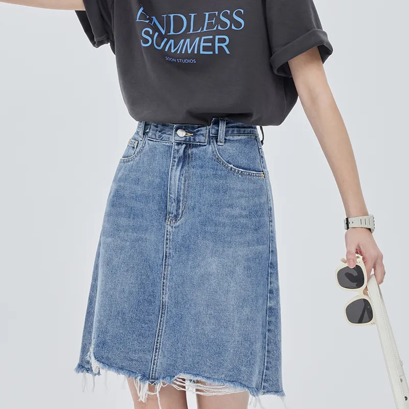 SOON FLOWER Denim Short Skirts Women's Blue-3