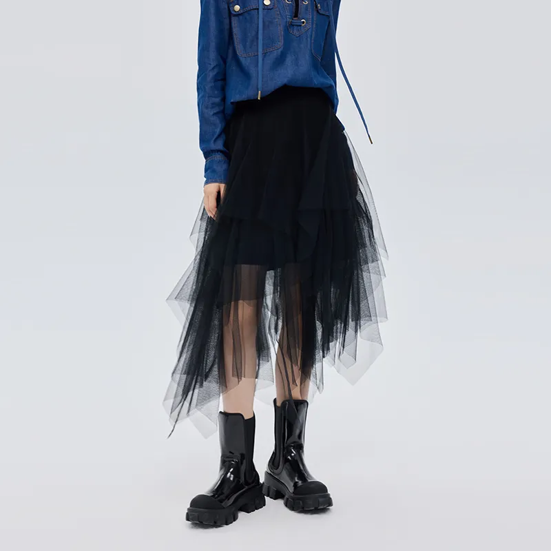 SOON FLOWER Knit Long Skirt Women's Black-2