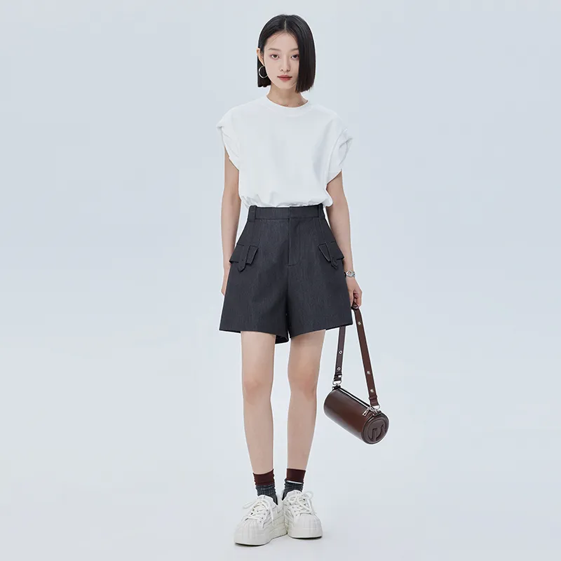 SOON FLOWER Casual Shorts Women's Black Gray-3