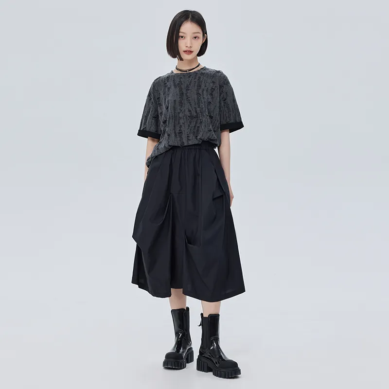 SOON FLOWER Drop Shoulder Sleeve Short Sleeved T Shirts Women's Dark Gray-2