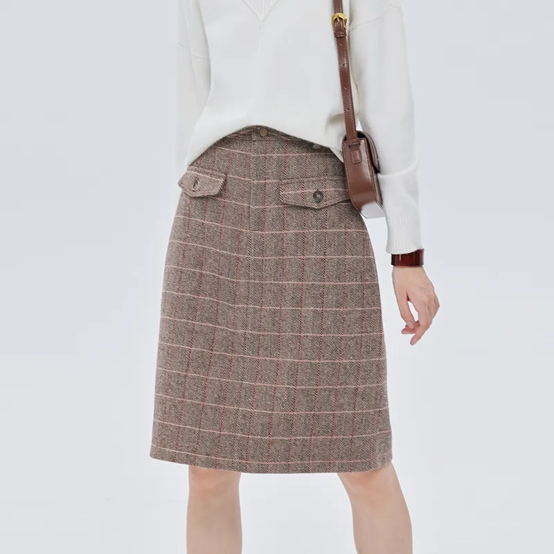 SOON FLOWER Casual Long Skirts Women's Khaki-4