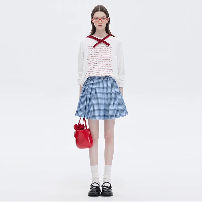 SOON FLOWER Casual Short Skirts Women's Blue Plaid-2