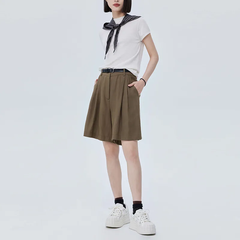 SOON FLOWER Casual Shorts Women's Linen-3