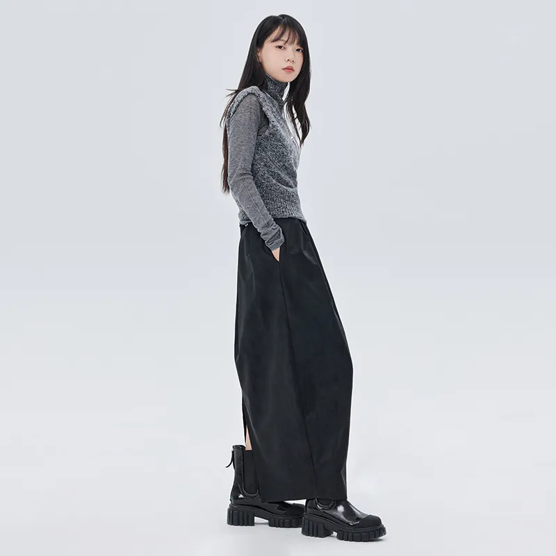 SOON FLOWER Leather Long Skirts Women's-11