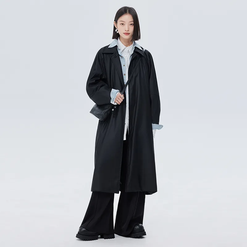 SOON FLOWER Trench Coat Women's Black-2