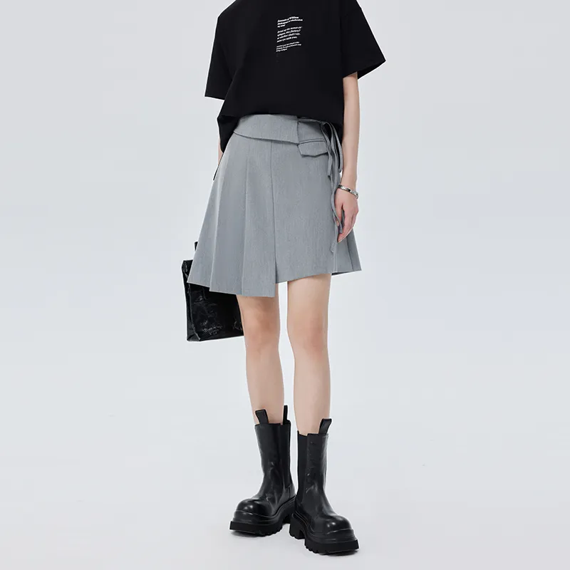 SOON FLOWER Casual Short Skirts Women's Gray-4