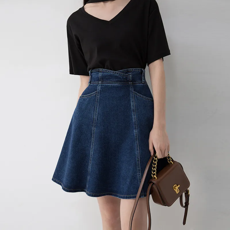 SOON FLOWER Denim Short Skirts Women's Blue-3