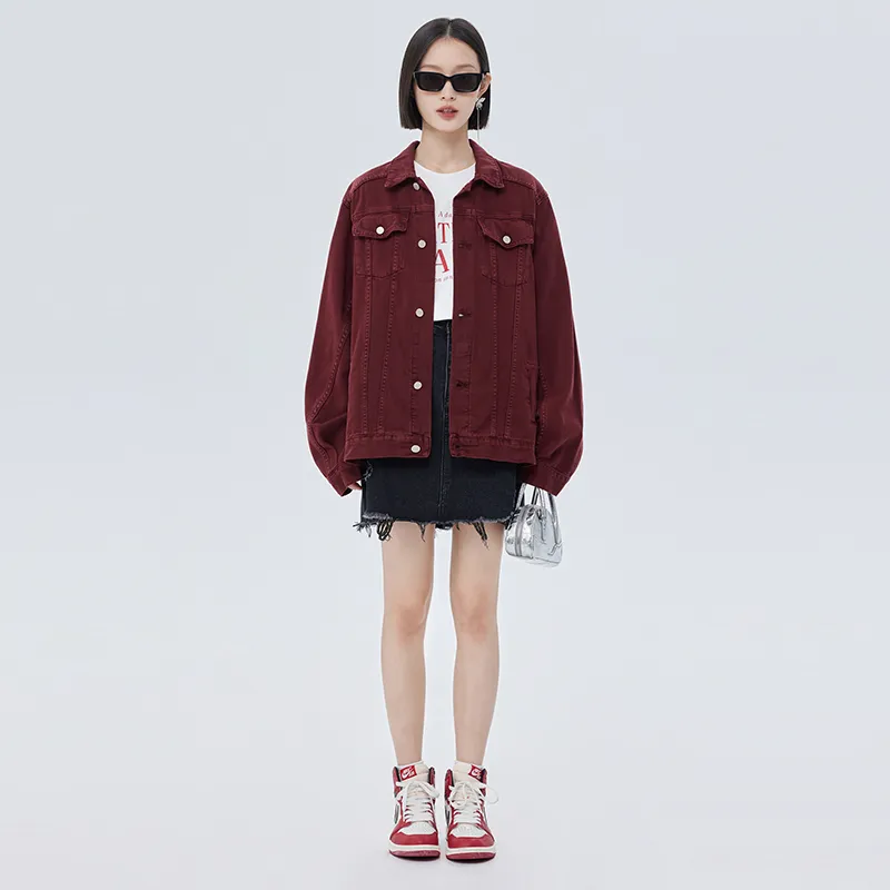 SOON FLOWER Denim Jacket Women's Ancora Red-2