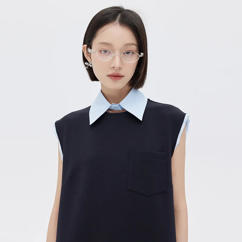 SOON FLOWER Sleeveless Dress Women's Navy Blue-5