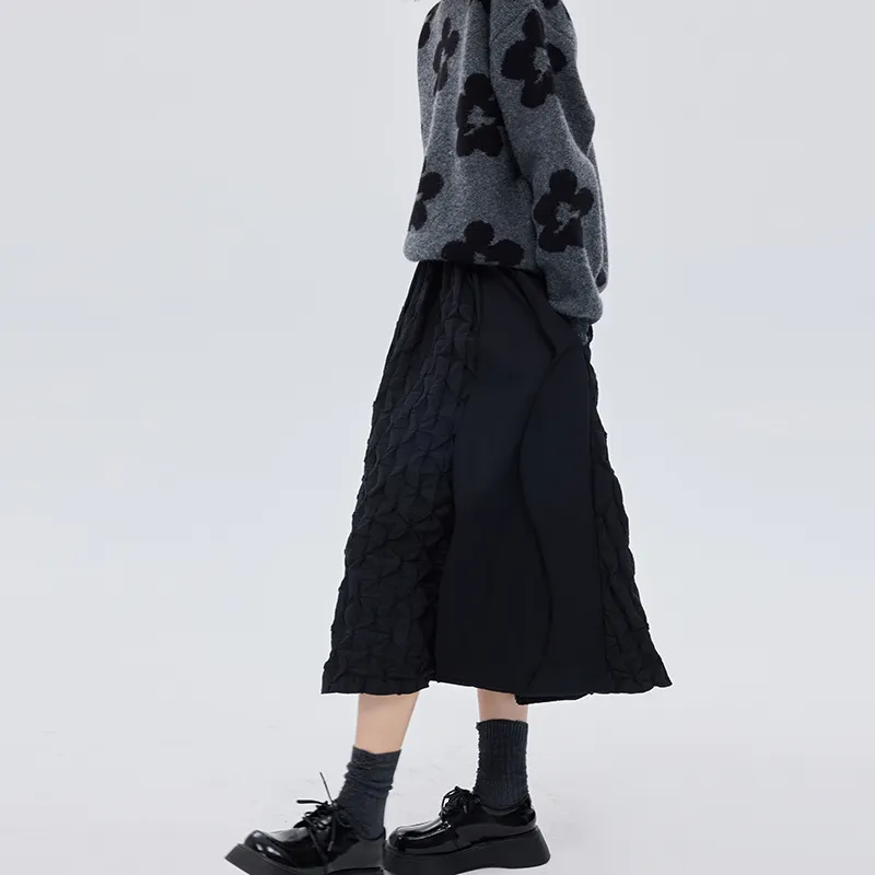 SOON FLOWER Knit Long Skirt Women's Black-5