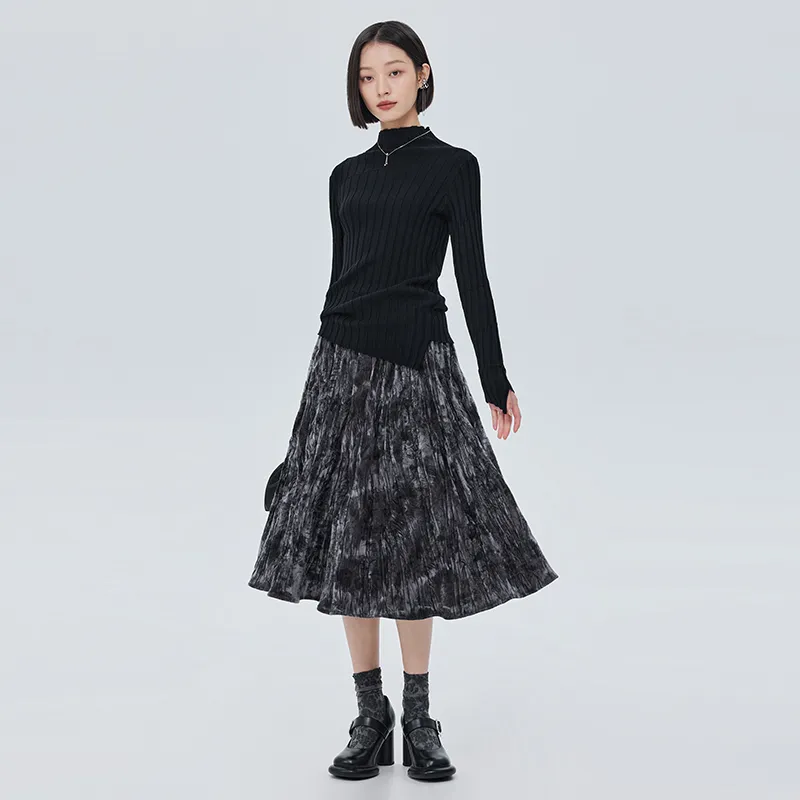 SOON FLOWER Casual Long Skirts Women's Black-4