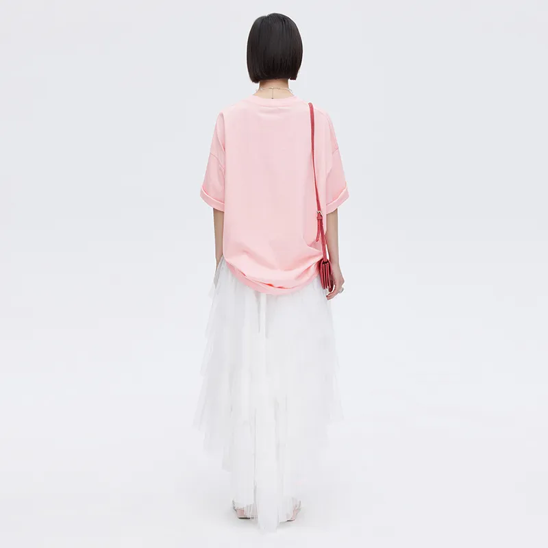 SOON FLOWER Drop Shoulder Sleeve T Shirt Women's Pink-2