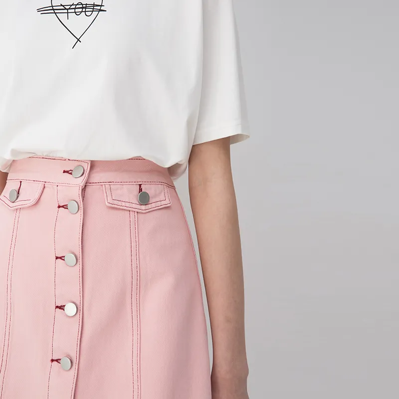 SOON FLOWER Denim Short Skirts Fall Women's Pink-4
