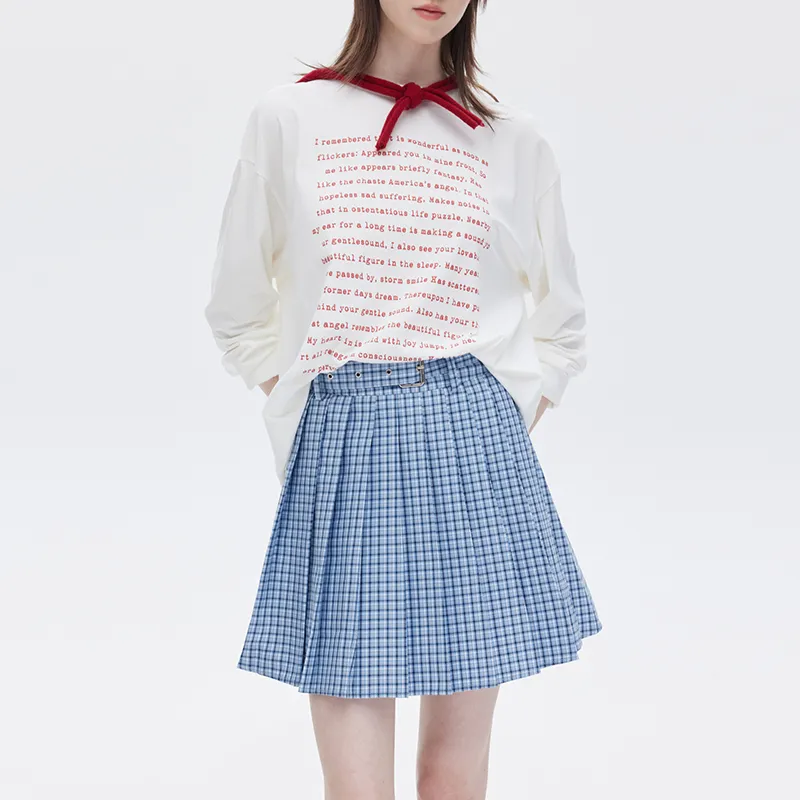 SOON FLOWER Casual Short Skirts Women's Blue Plaid-4