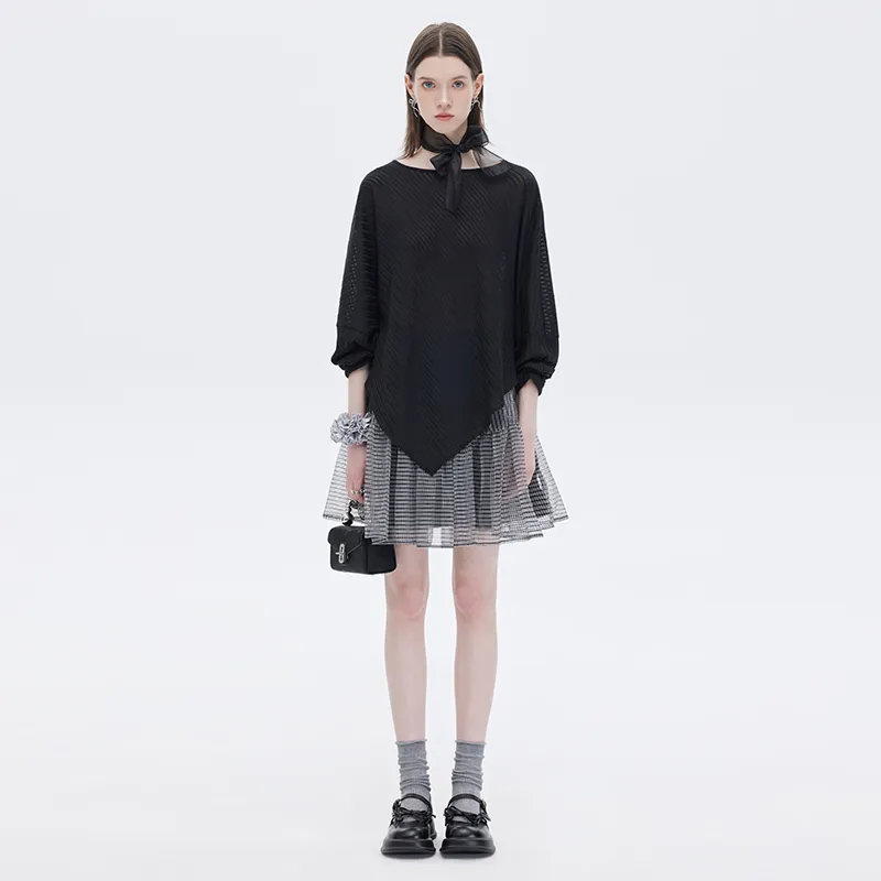 SOON FLOWER Batwing Sleeve T Shirt Women's Mysterious Black-2