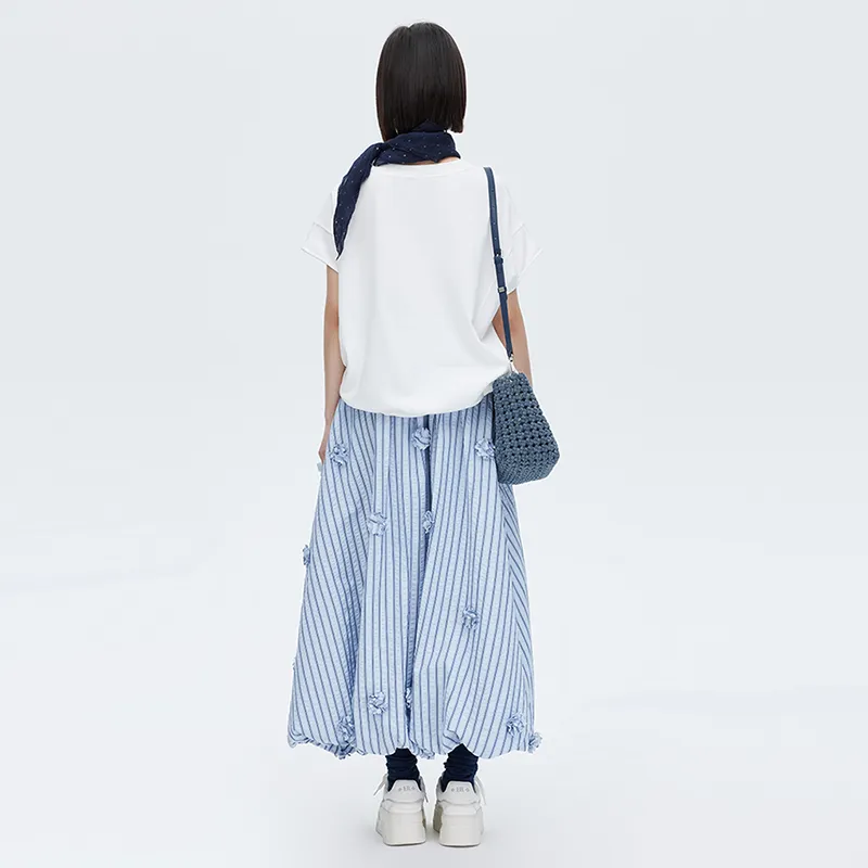 SOON FLOWER Casual Long Skirt Women's Blue-2
