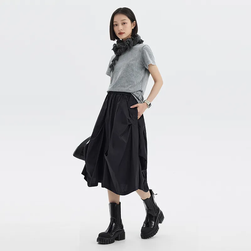 SOON FLOWER Casual Long Skirt Women's Black-4