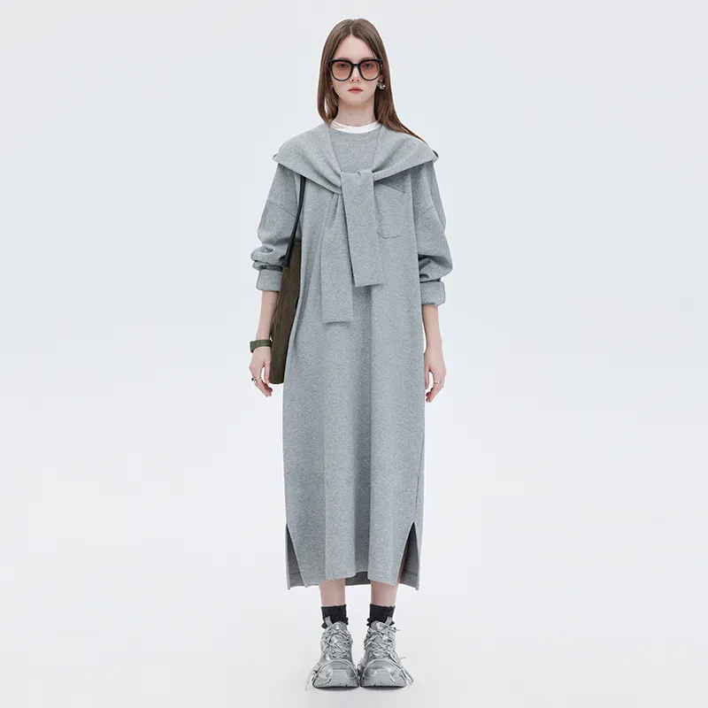 SOON FLOWER Long Sleeved Dress Women's Heather Gray-2