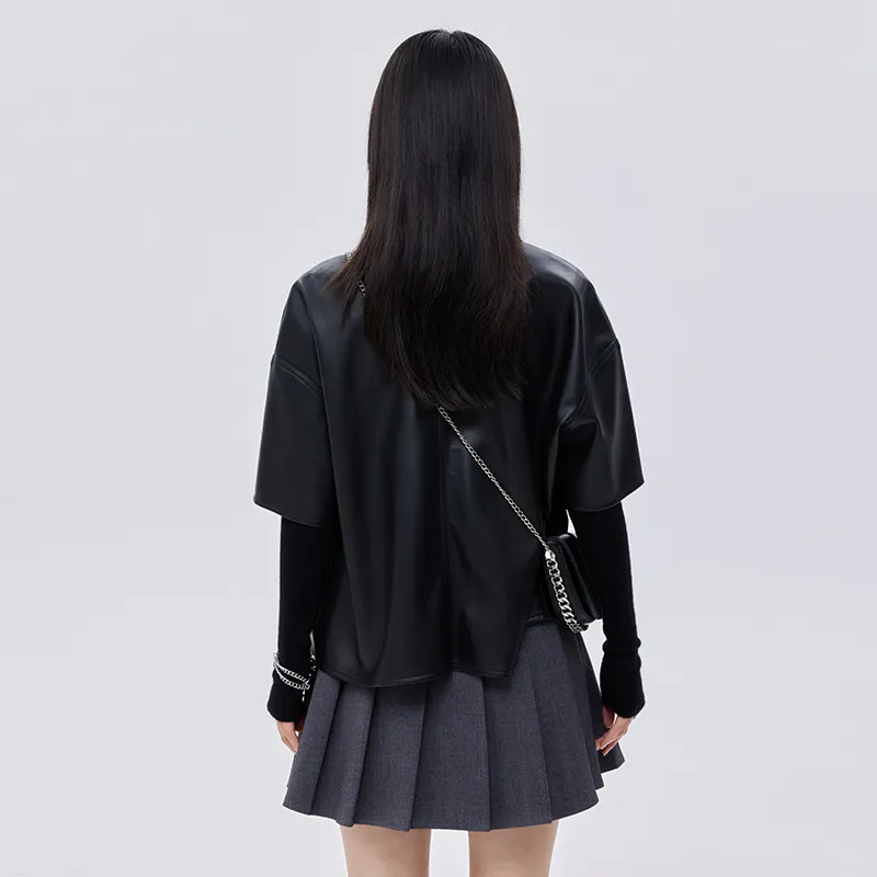 SOON FLOWER Leather Jacket Women's Black-2