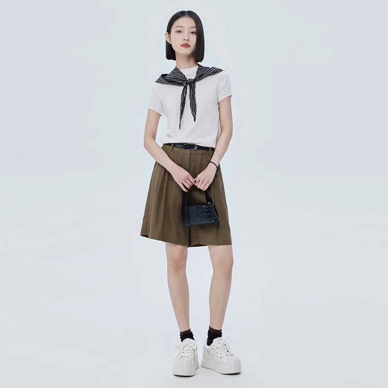 SOON FLOWER Casual Shorts Women's Linen-5