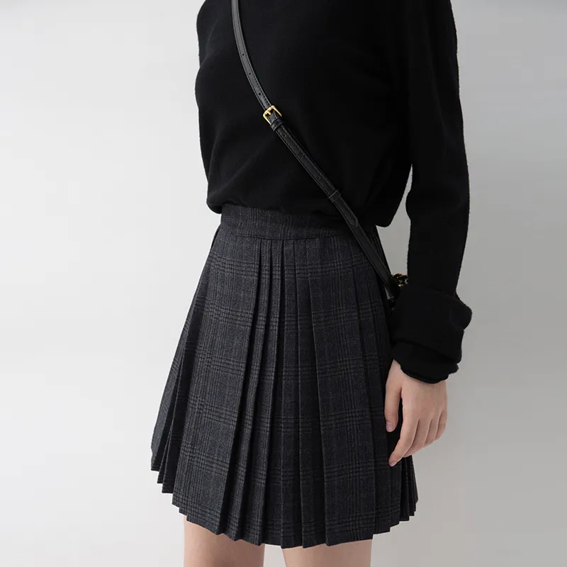 SOON FLOWER Casual Short Skirts Women's Blue Gray Plaid-2