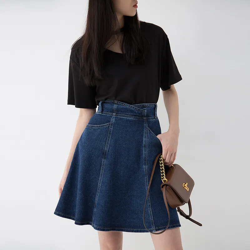 SOON FLOWER Denim Short Skirts Women's Blue-2