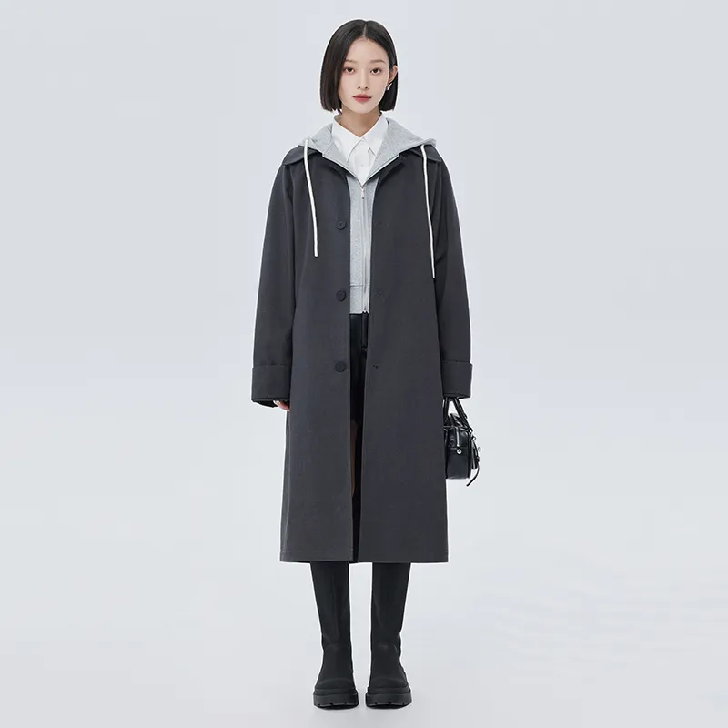 SOON FLOWER Trench Coat Women's Dark Gray-3