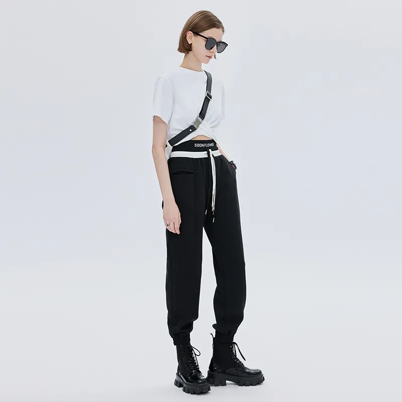 SOON FLOWER Casual Pants Women's Black-3