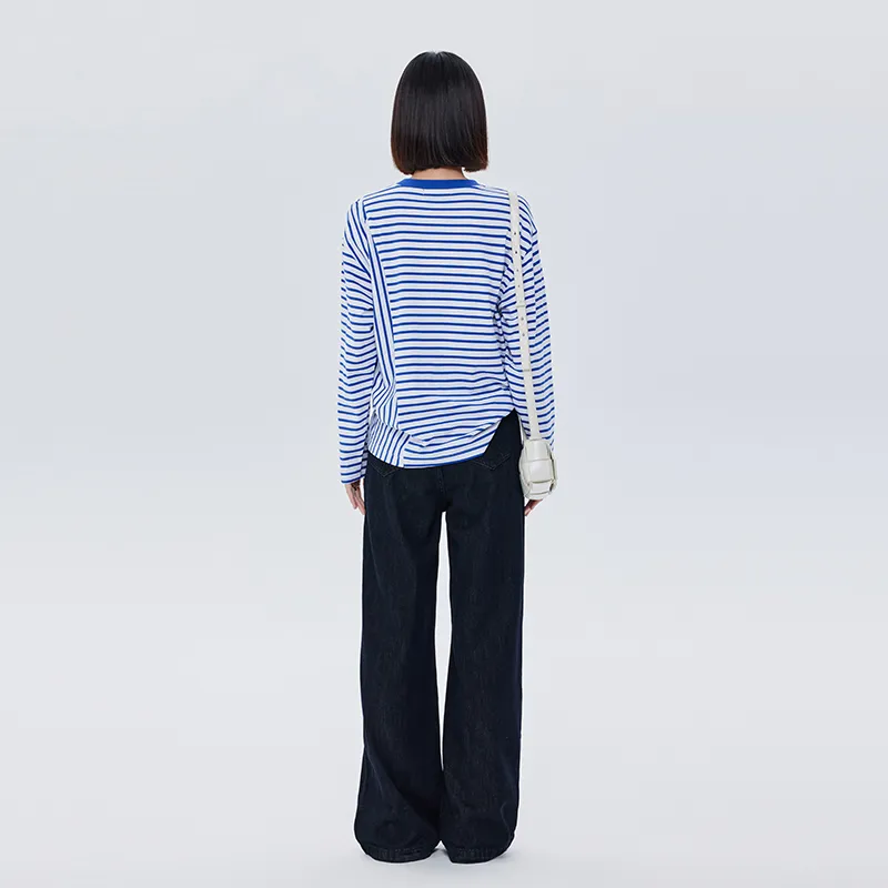 SOON FLOWER T Shirt Women's Blue White Stripes-2