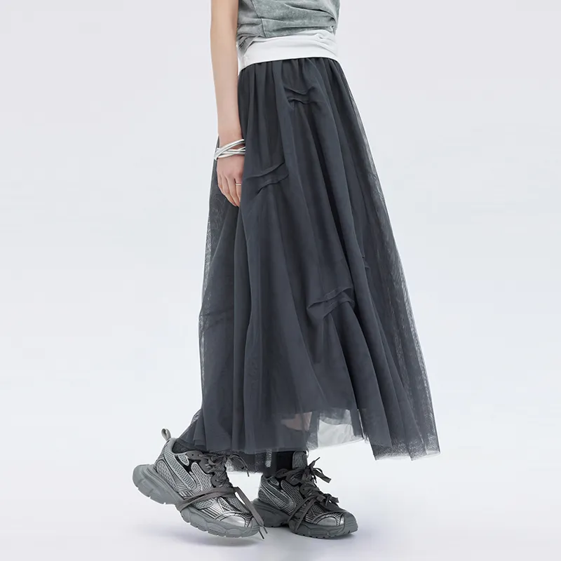 SOON FLOWER Casual Long Skirt Women's Dark Gray-2
